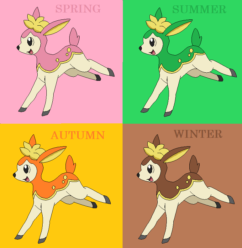 The 4 Season Forms of Deerling by PeregrinStaraptor on DeviantArt