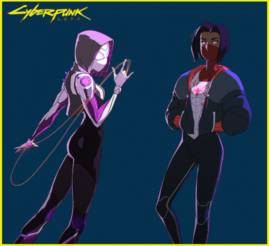 Spider-Gwen and Silk - Cyberpunk 2077 by ComicArtifact on DeviantArt