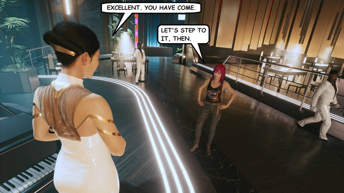 V Meets Hanako at Embers Cyberpunk 2077 by ComicArtifact on DeviantArt