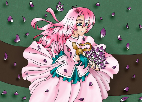 Utena in a dress with flowers