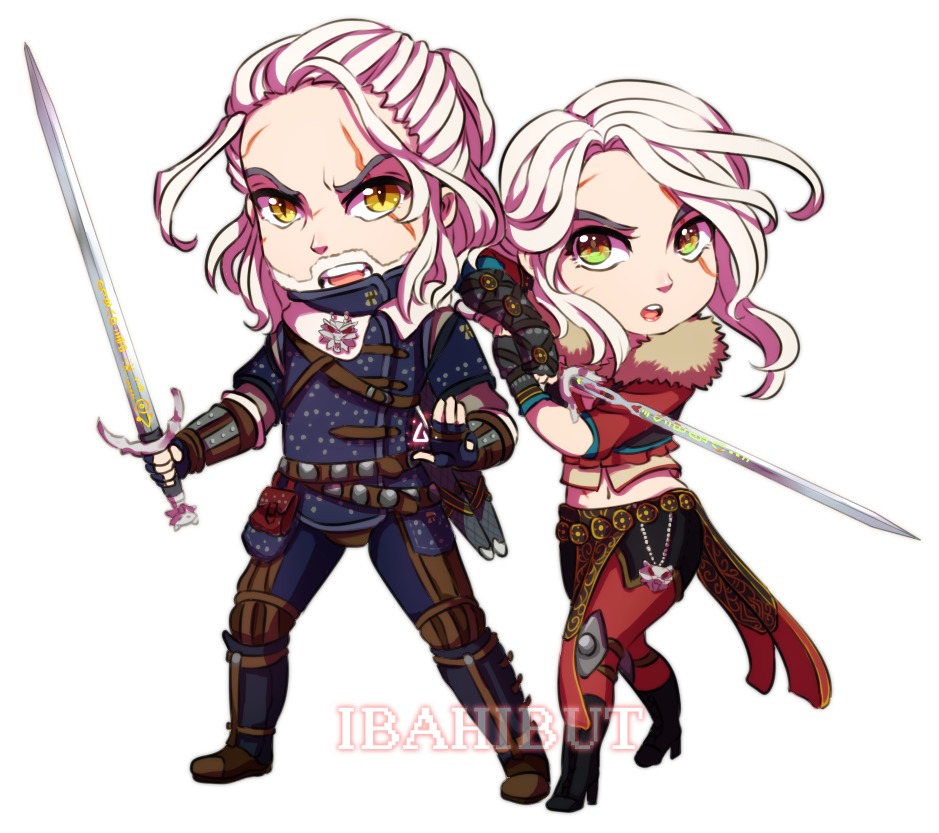 Chibi Geralt and Cirilla