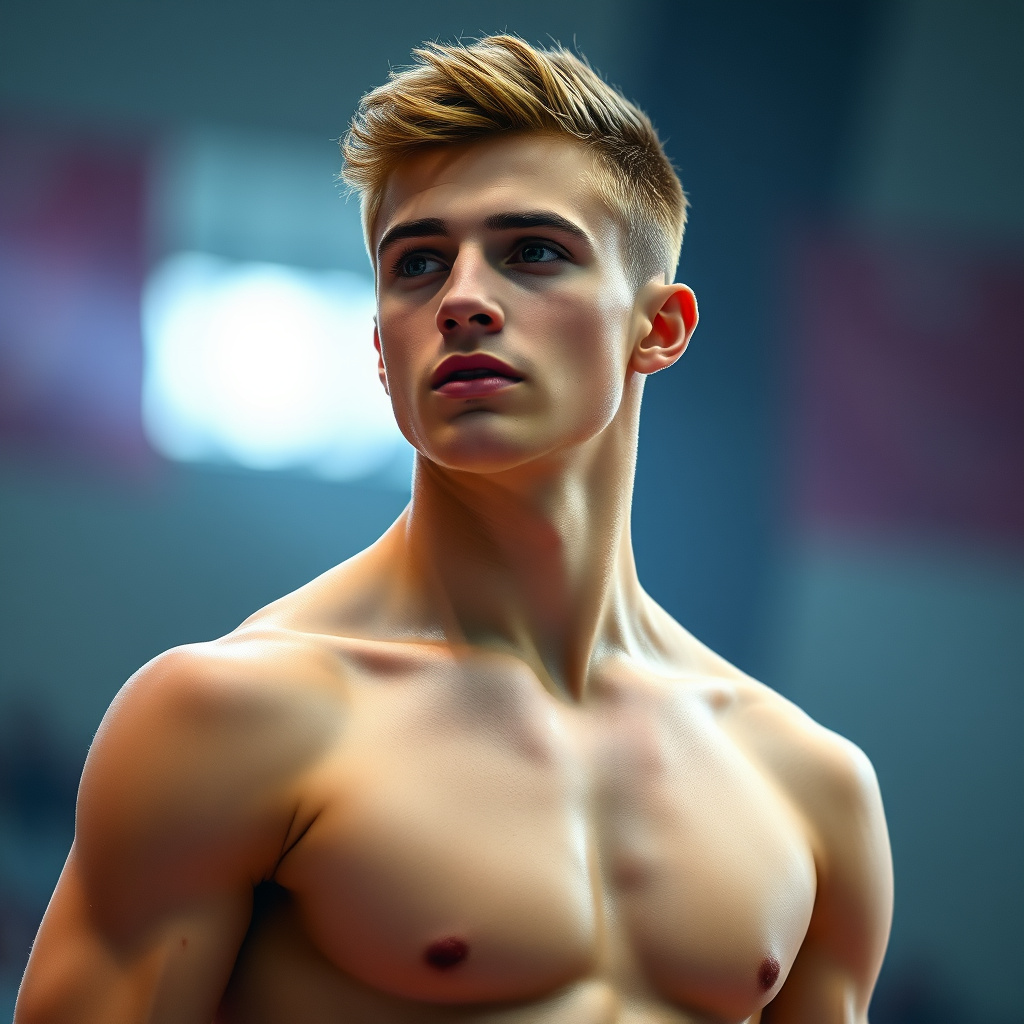 College Male Gymnast Standing Proud