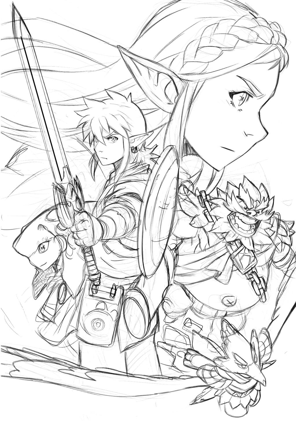 zelda breath of the wild sketched composition by loboborges on deviantart