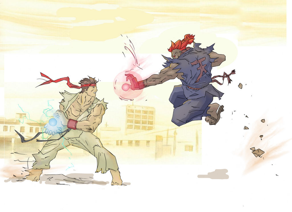Akuma Ryu Rivalry Street Fighter Ryu vs Akuma (colored) by electronicdave on DeviantArt