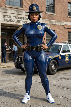 Ebony latex police woman