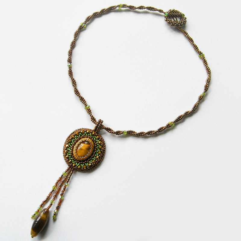 Orn embroidered webbing necklace with tiger eye