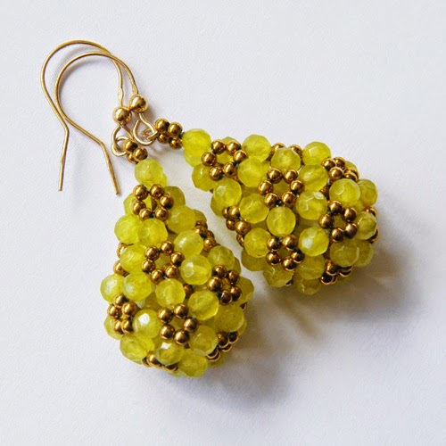 Beaded openwork earrings with jade and hematite