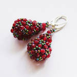 Beaded openwork earrings with ruby and hematite by Sol89