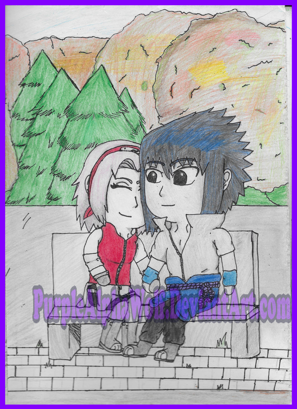 The Bench Sasusaku Traditional By Purplealphawolf On Deviantart