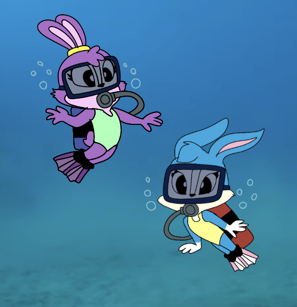 Scuba Diving Rabbit AT-Purple rabbit and blue rabbit scuba diving by Pandagilr0801 on ...
