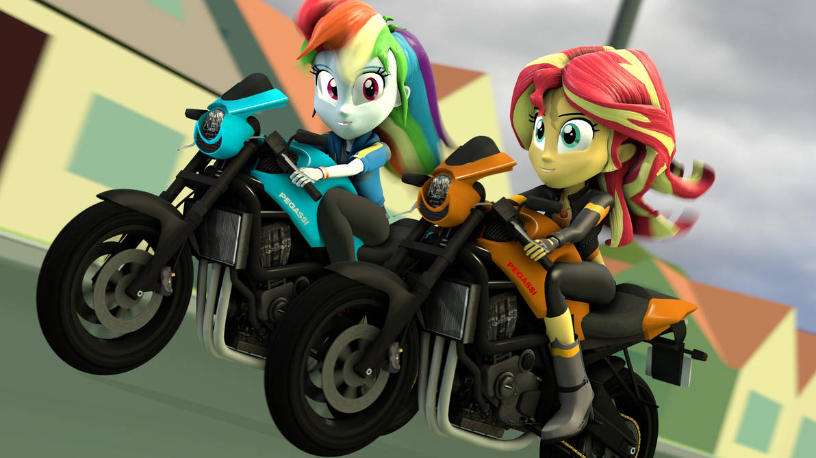 Rainbow Dash learns about Sunset on the motorcycle by fazbearsparkle on ...