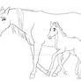 Mare and a foal-line art