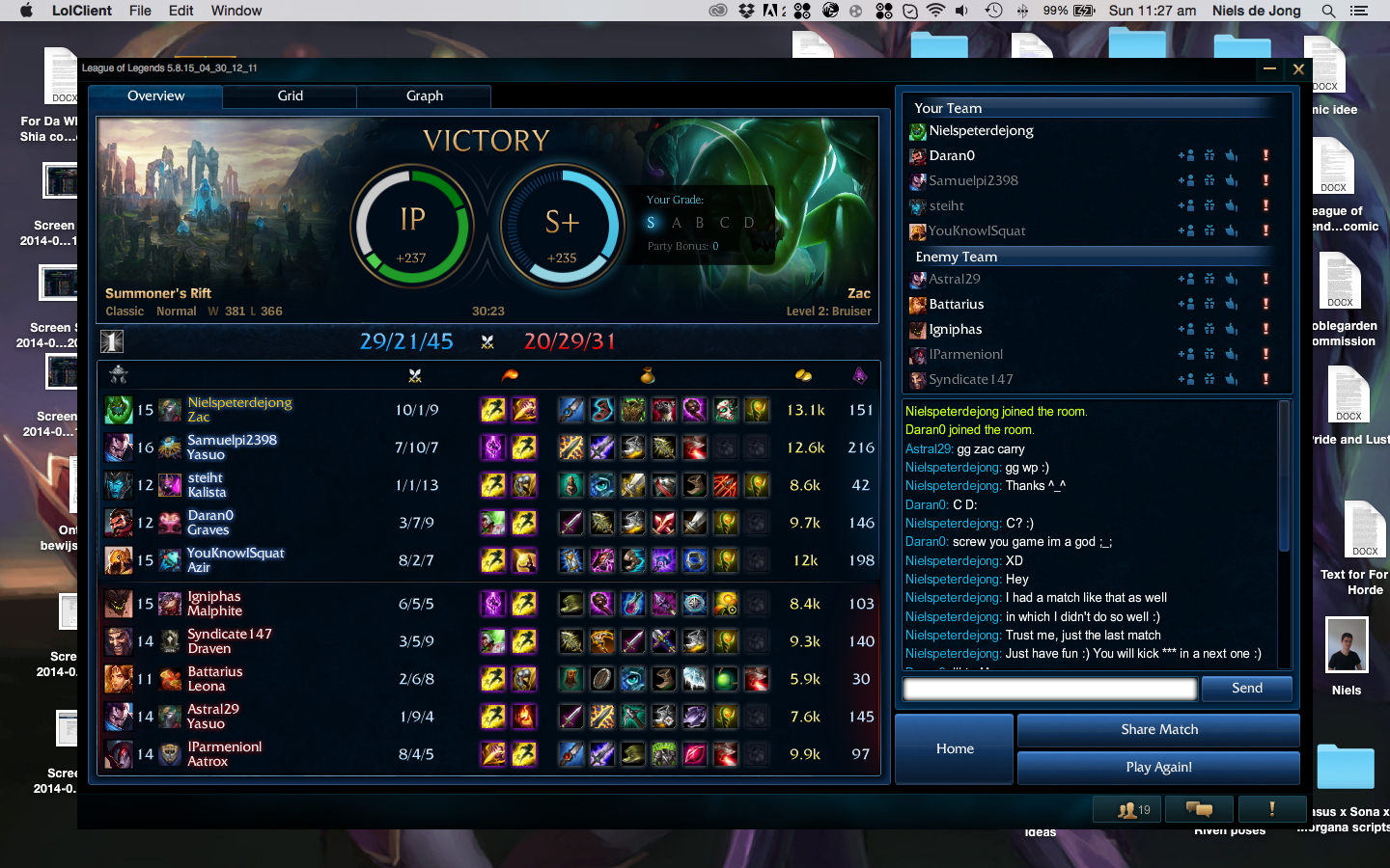 Today I got a S+ score as Zac jungle.... XD