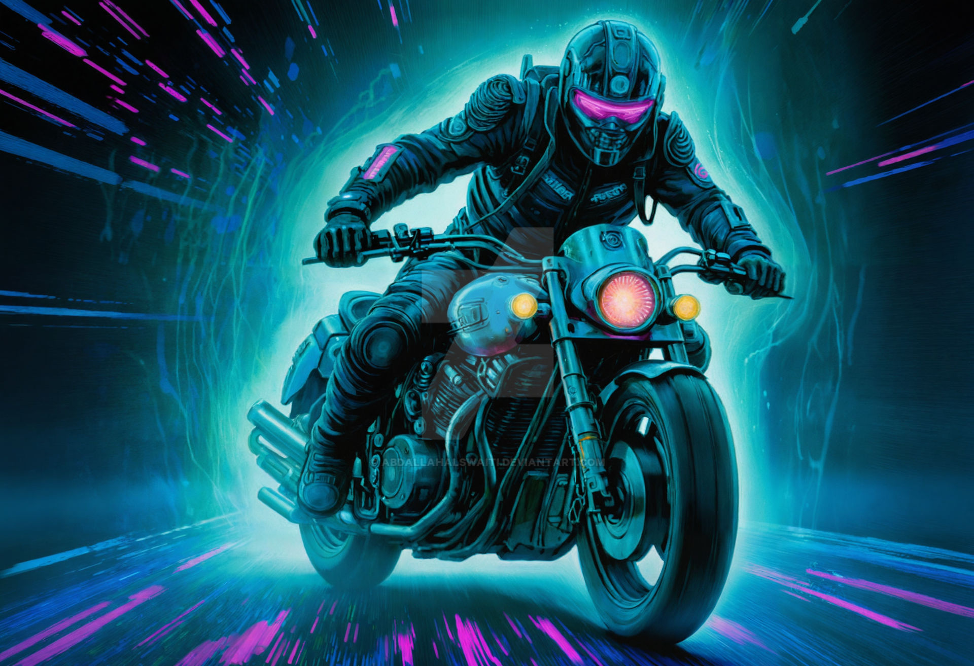 Neon Wave Riding Neon Cyclist: Riding the Cyber Wave by abdallahalswaiti on DeviantArt