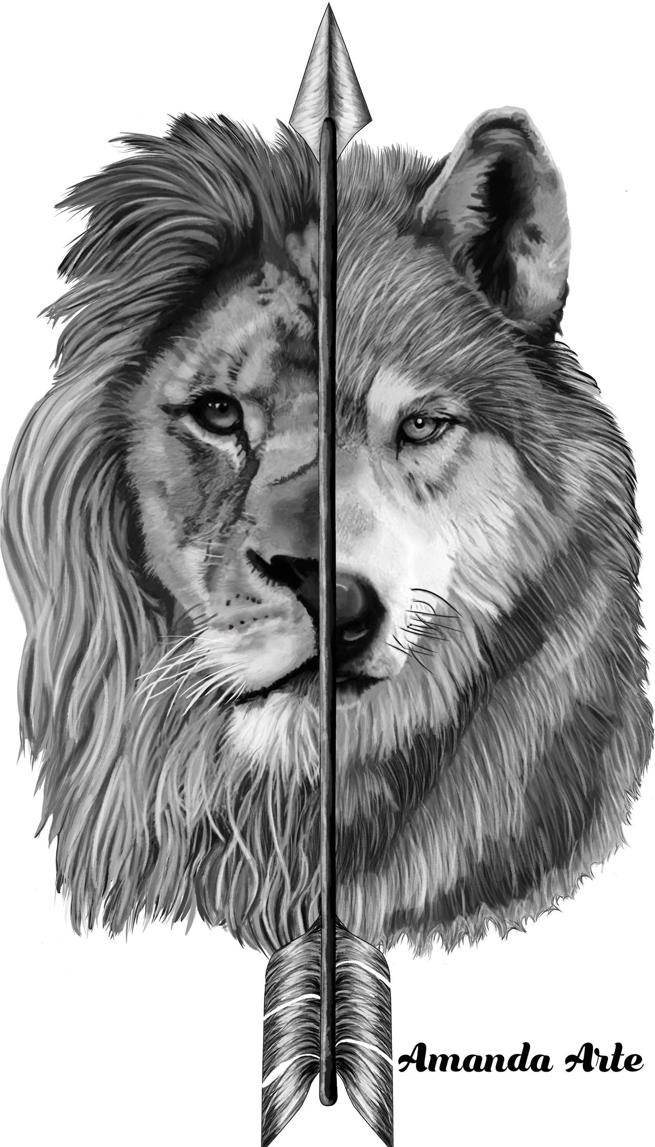 Wolf and lion commission for tattoo by amandanribeiro on DeviantArt