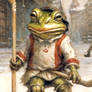 Whimsical Vintage Fantasy Frog Playing Ice Hockey
