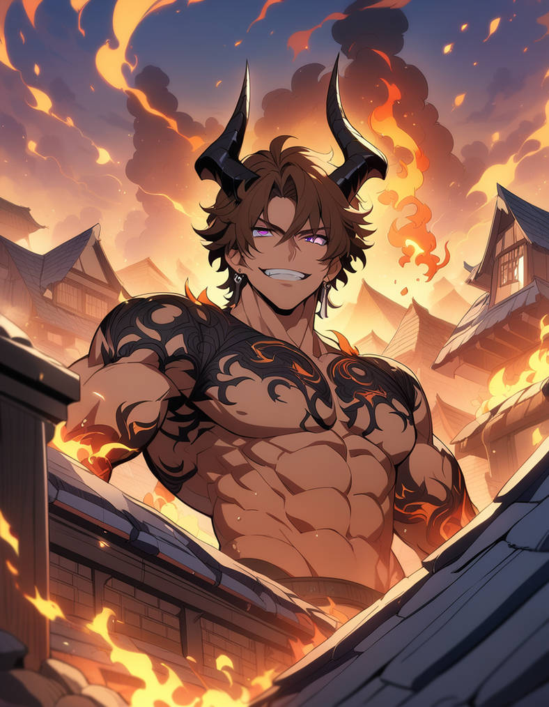 Tll Demon Tall fire demon with tatoo in city by Nikrolai on DeviantArt