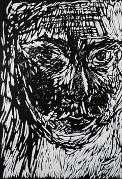 Selfportrait linocut 2