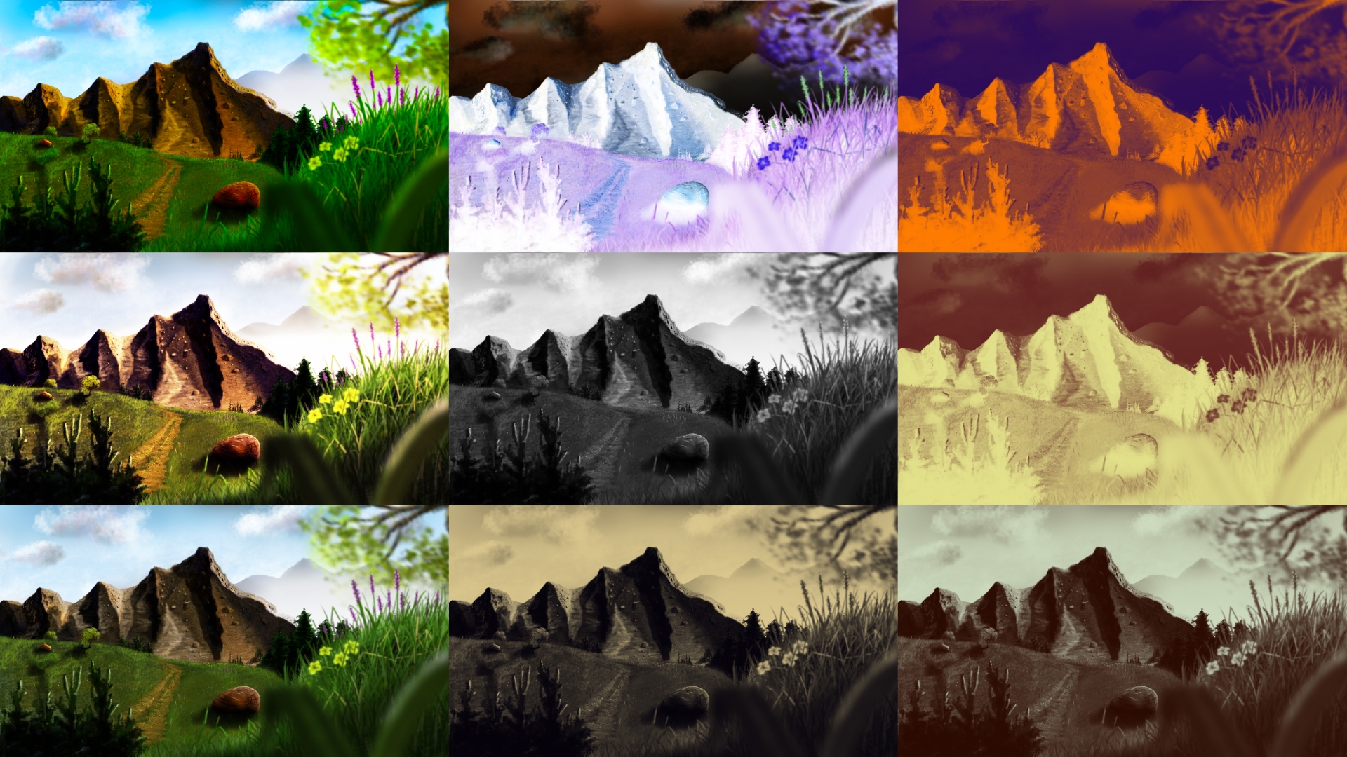 painted wallpaper variation of Mountain