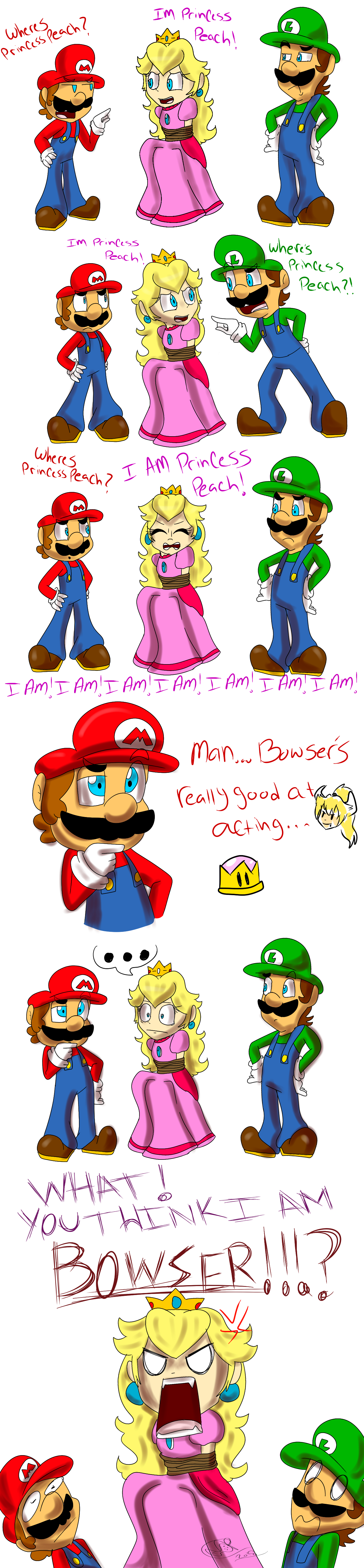 Mario, Luigi, Peach, and Yoshi by DeeTommCartoons on DeviantArt