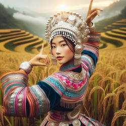 Hmong Girl Dancing by Rice filed2