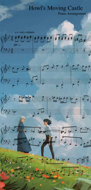 Howl's Moving Castle Piano Phone Wallpaper