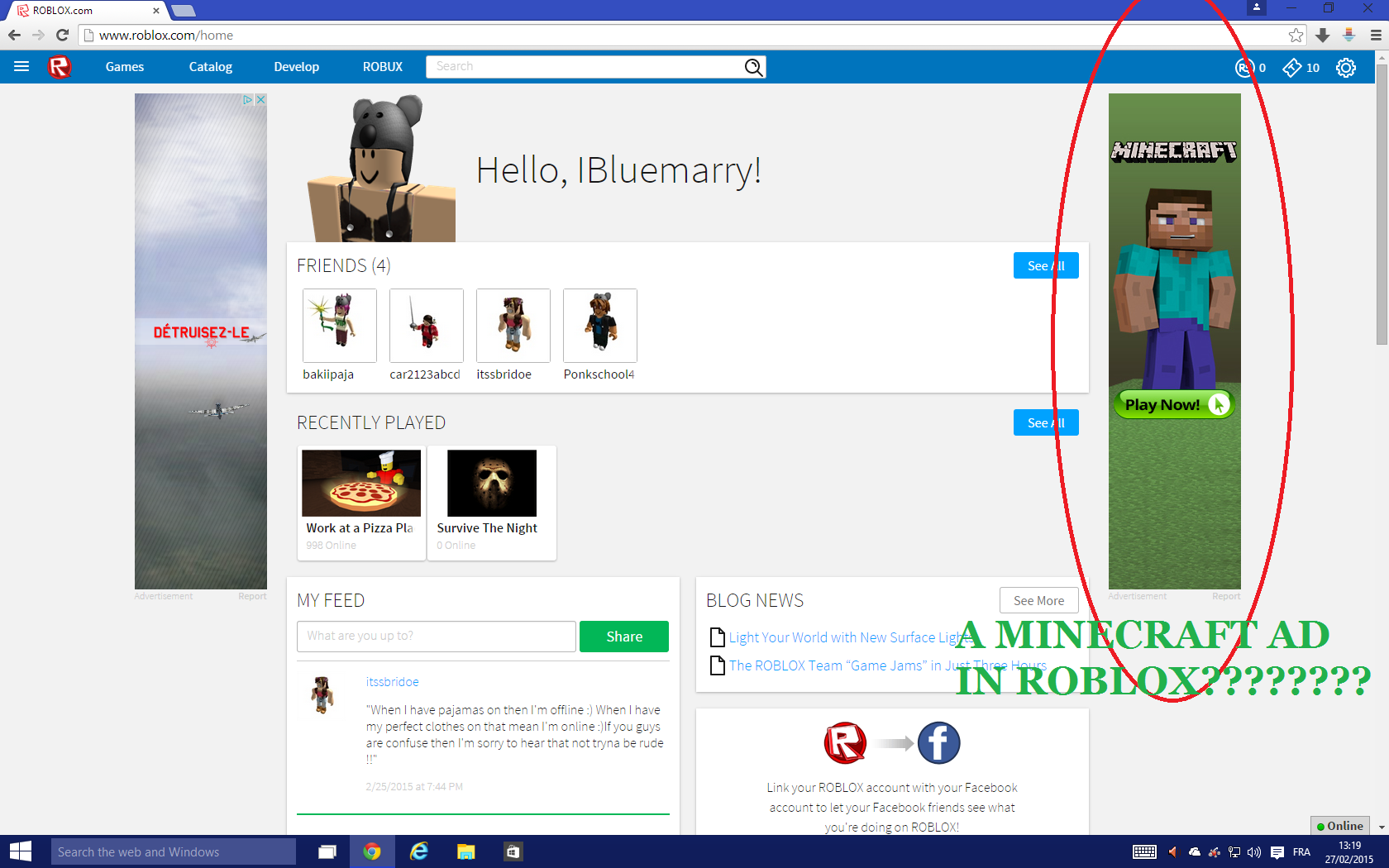 Rare An Minecraft Ad Found In The Roblox Website By Rsmoor - roblox front page 2016