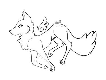 Winged Wolf Lineart 