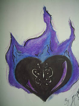 Black heart in flames