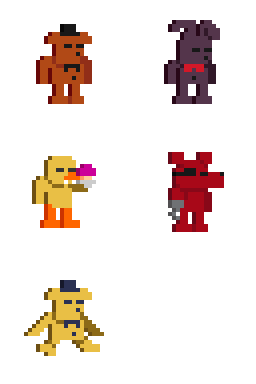 Just made some pixel art of the Fnaf 1-6 animatronics :  r/fivenightsatfreddys