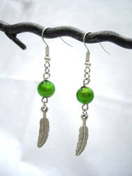 Green feather earrings