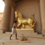 Golden calf and servant in temple