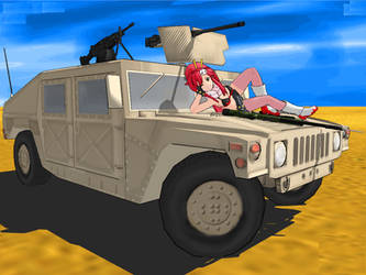Yoko Littner on Humvee pose