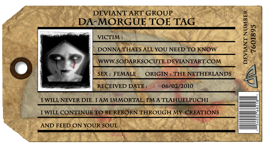 DA Morgue toe tag