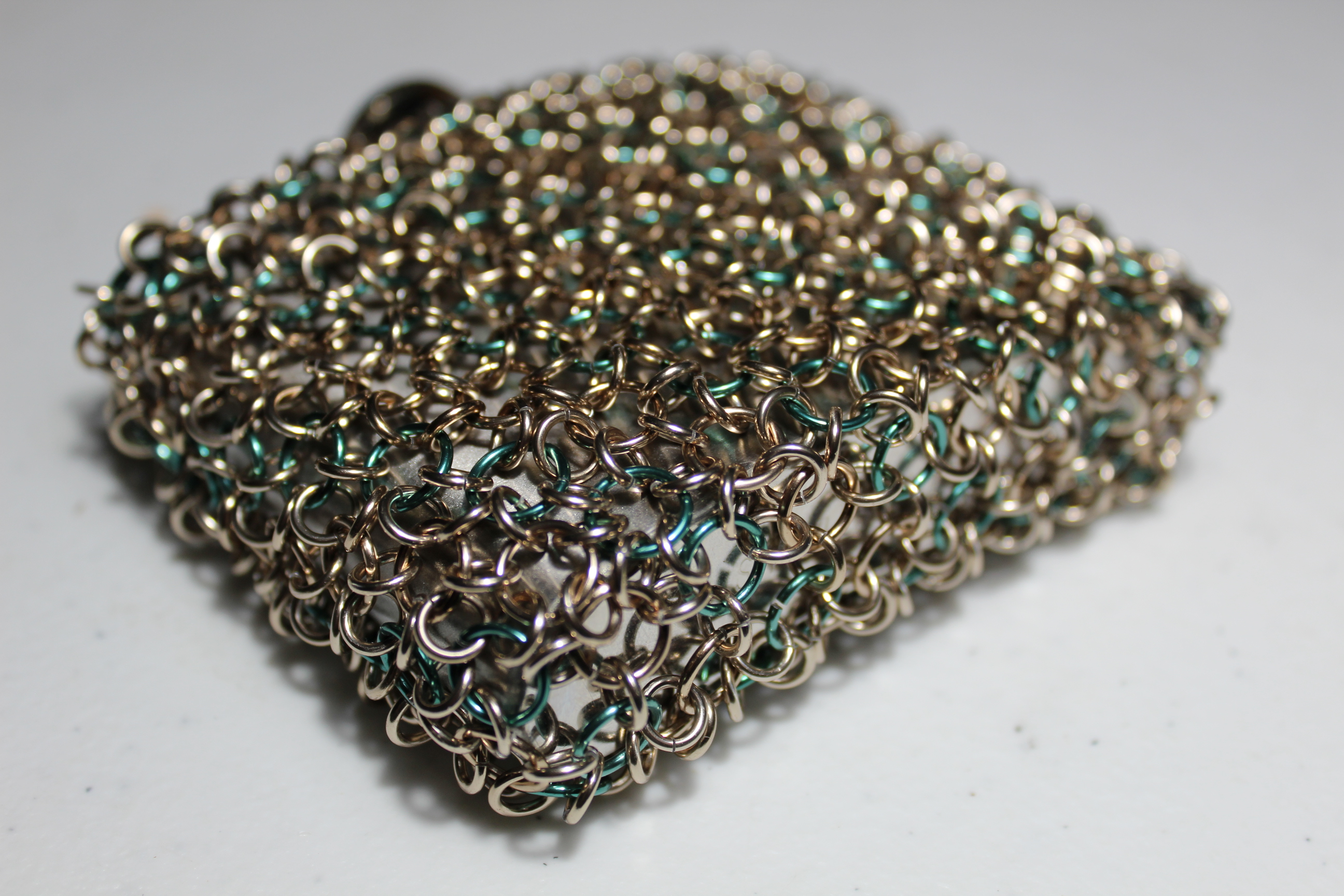 Chainmaille Wrapped Flask Champagne and Dark Green