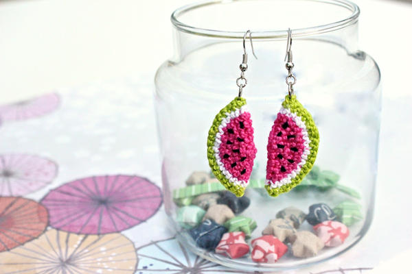 Kawaii Miniature Amigurumi Watermelon Earrings