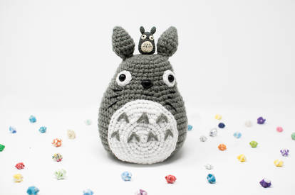 Large Crochet Totoro and His Little Totoro Friend