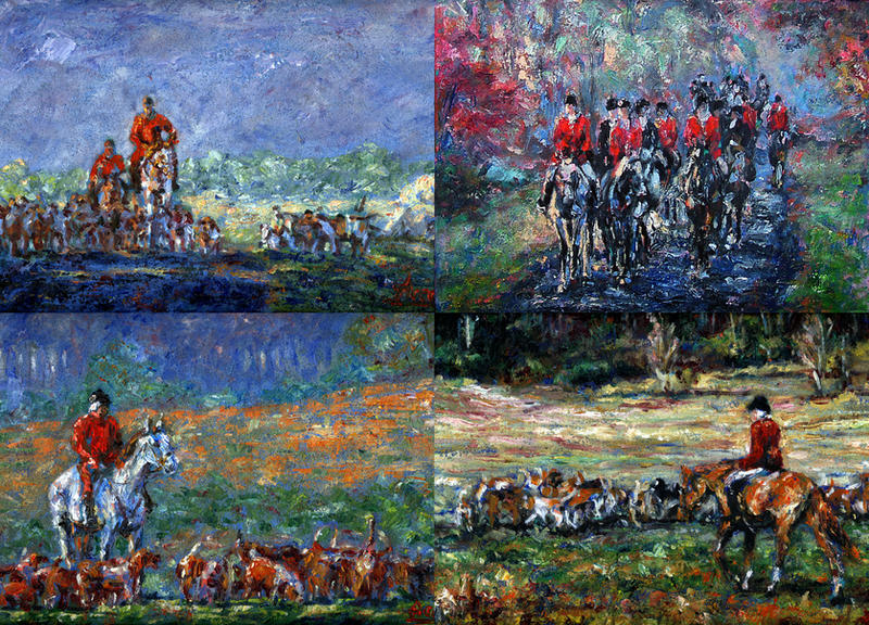 Four Fox Hunting Paintings by linandara