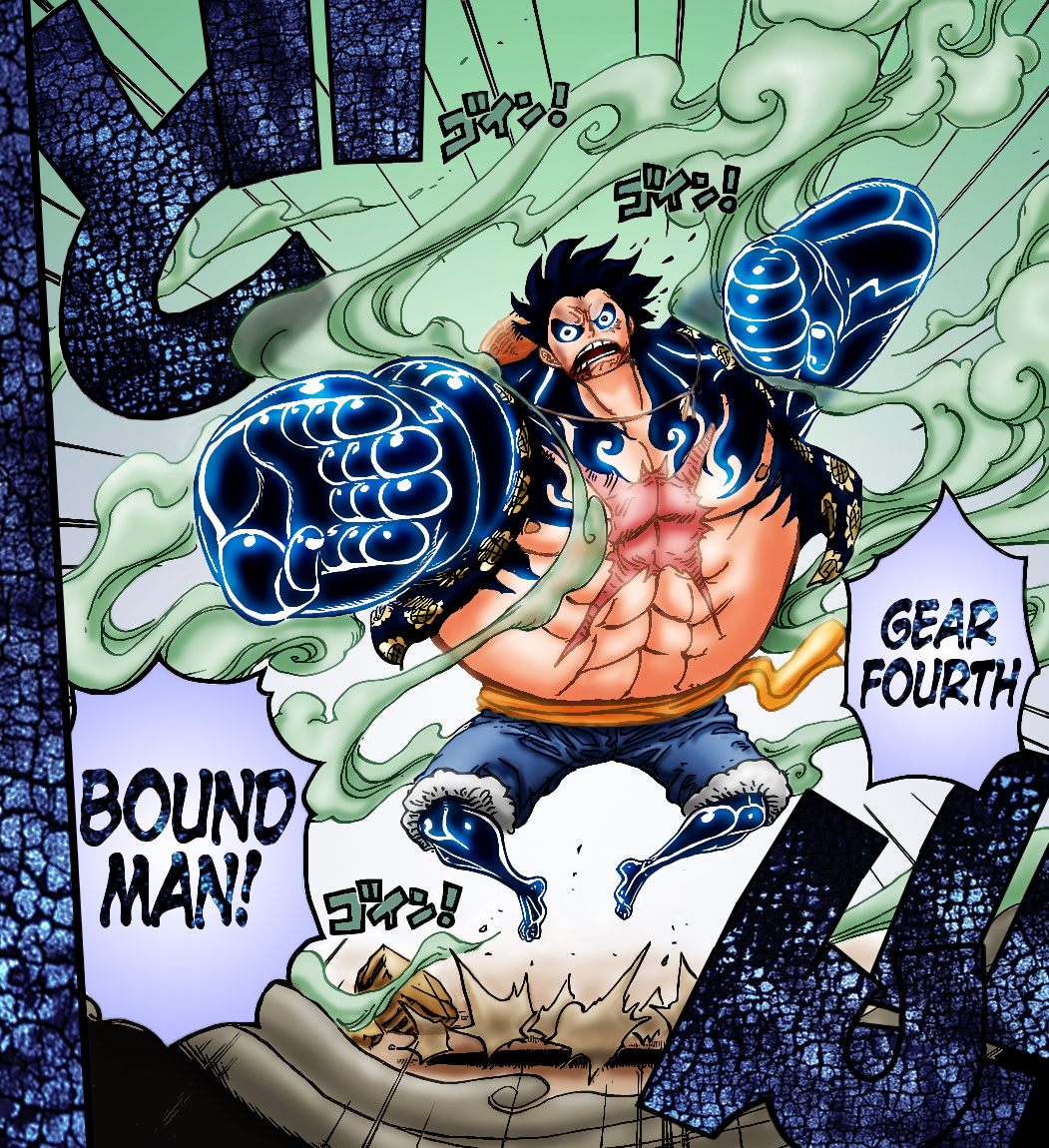 Luffy using gear fourth in one color background