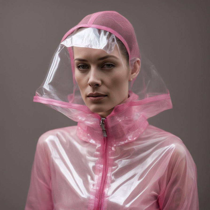 Woman Wearing Transparent Pink Plastic Pyjamas, He by laserbill on ...