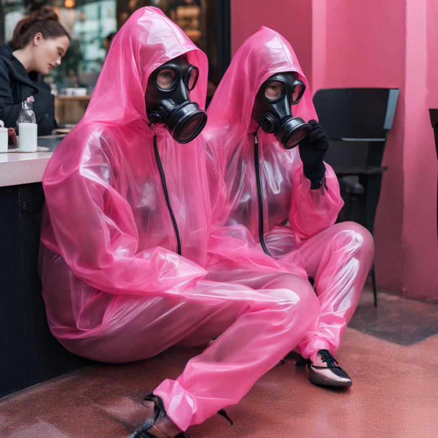 Woman wearing transparent pink plastic pyjamas and by laserbill on ...