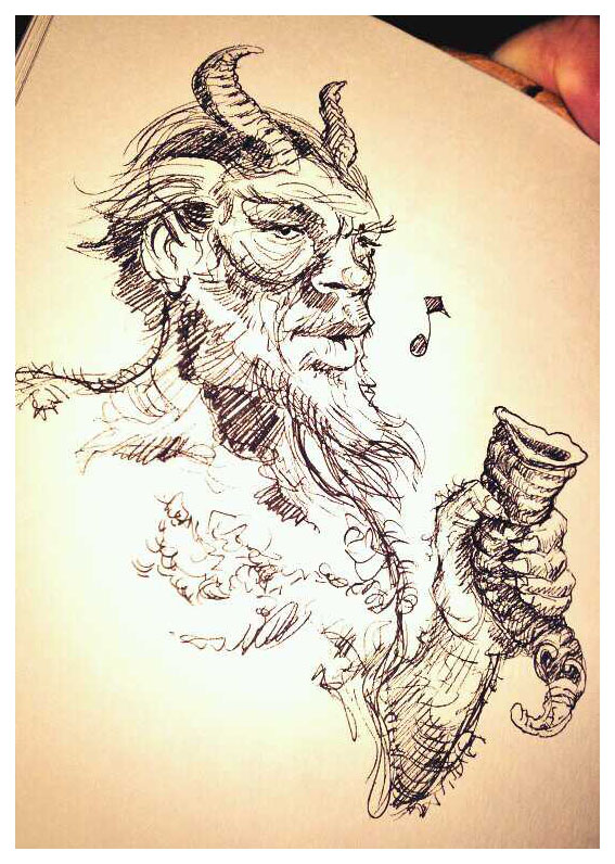 Satyr with drinking horn...