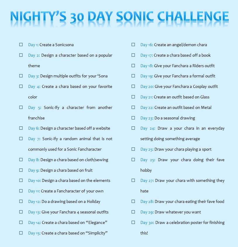 30 Day Sonic Challege