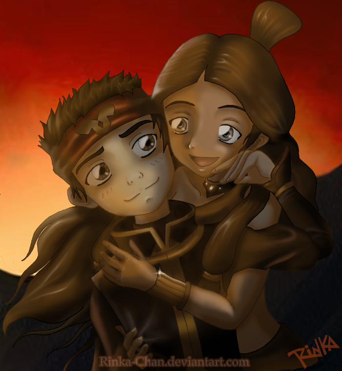 Katara and Aang:Love at sunset