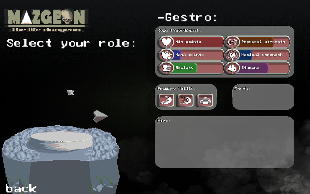 Game's role selection menu - Mazgeon