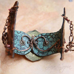 Inside of Copper Cuff with Leather, Crystal