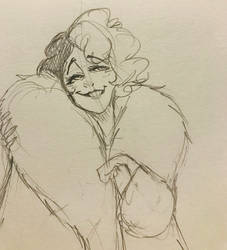 Cruella with her fur coat