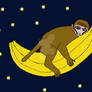 Baby monkey riding a banana through space