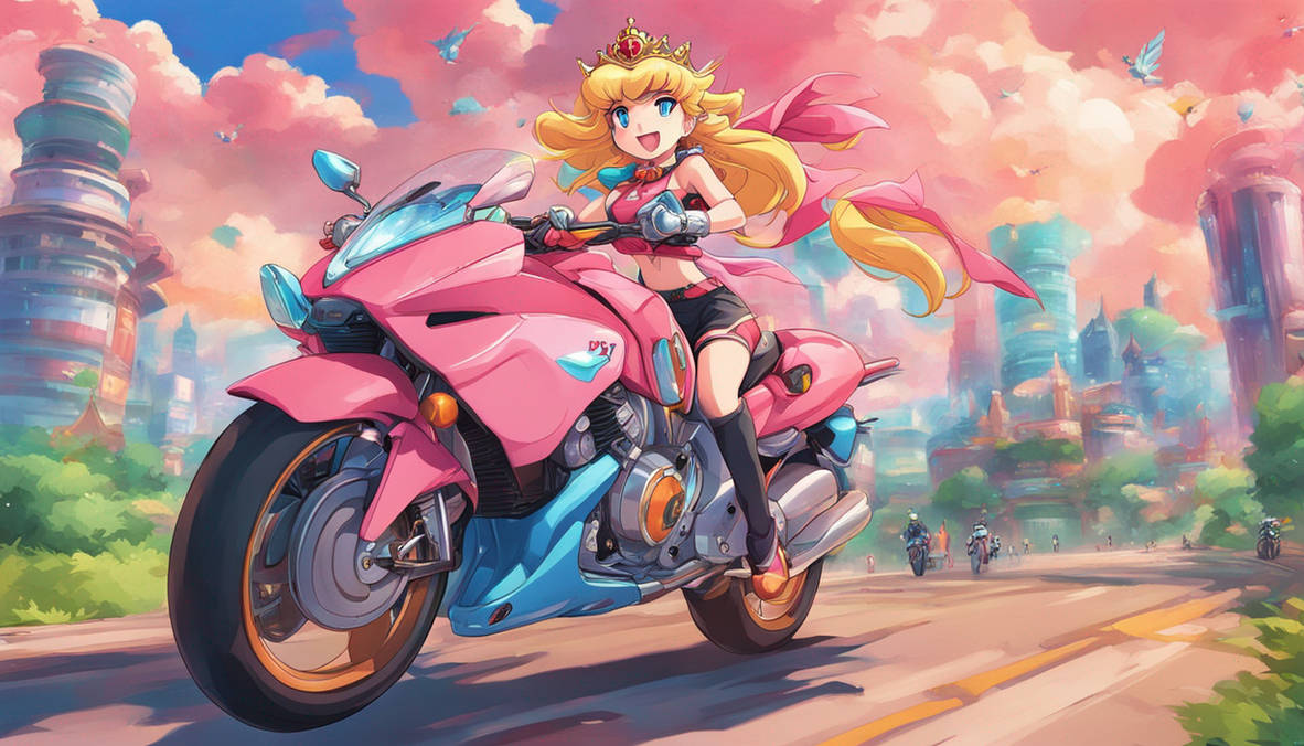 Princess Peach riding motorcycle by Reverbmetal on DeviantArt