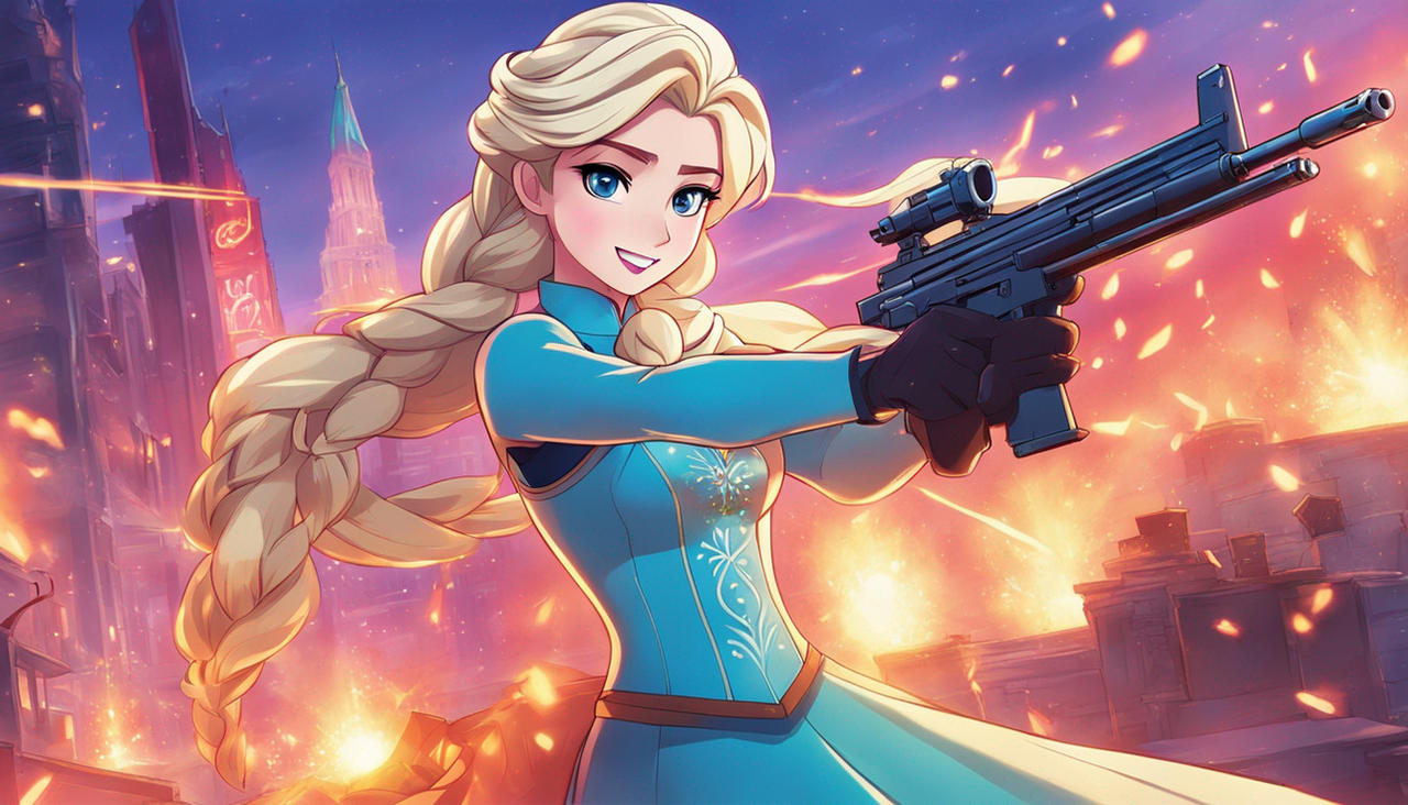 Elsa Machine Princess Elsa firing machine gun by Reverbmetal on DeviantArt